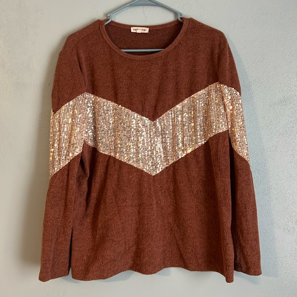 Main Strip Brown Sweater with Sequin Chevron Detail